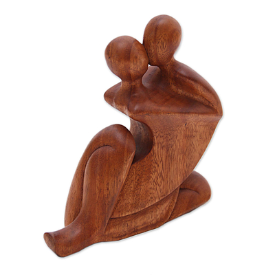 Escultura de madera - Escultura romántica abstracta en madera de suar de Indonesia