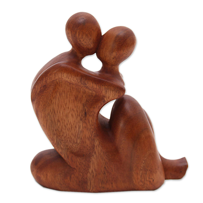 Wood sculpture, 'Act of Love' - Abstract Romantic Suar Wood Sculpture from Indonesia