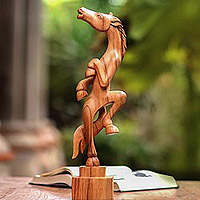Wood sculpture, 'Excited Horse'