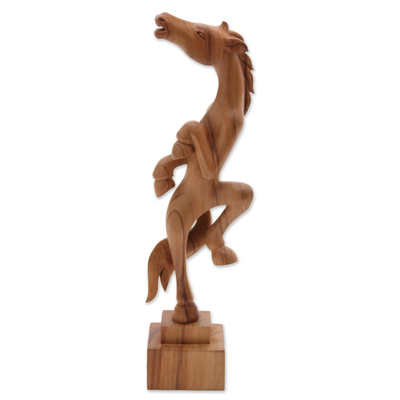 Escultura de madera - Escultura de caballo de madera de Suar tallada a mano de Bali