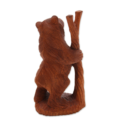 Wood sculpture, 'Curious Bear' - Hand-Carved Suar Wood Bear Sculpture from Bali