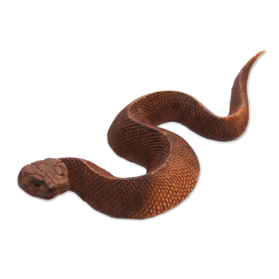 Hand-Carved Suar Wood Snake Sculpture from Bali
