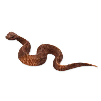 Wood sculpture, 'Slithering Snake' - Hand-Carved Suar Wood Snake Sculpture from Bali