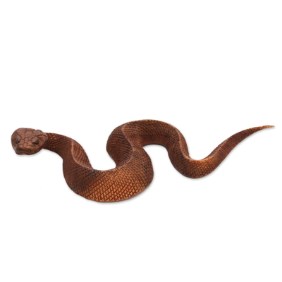 Wood sculpture, 'Slithering Snake' - Hand-Carved Suar Wood Snake Sculpture from Bali