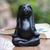 Wood sculpture, 'Pregnant Yoga Bunny in Black' - Wood Pregnant Yoga Bunny Sculpture in Black from Bali thumbail
