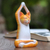 Escultura de madera - Escultura de gato de yoga con pose de asana de madera de suar naranja de Bali