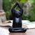 Wood sculpture, 'Toward the Sky Black Yoga Cat' - Black Suar Wood Asana Pose Yoga Cat Sculpture from Bali