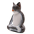 Wood sculpture, 'Peaceful Kitty in Grey' - Wood Meditating Cat Sculpture in Grey and White from Bali