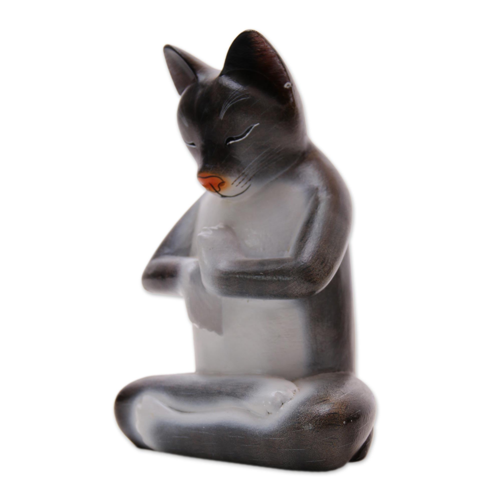 Suar Wood Lotus Pose Yoga Cat Sculpture in Grey from Bali - Full Lotus ...