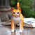 Wood sculpture, 'Curious Kitten in Orange' - Wood Standing Cat Sculpture in Orange and White from Bali (image 2b) thumbail