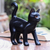 Wood sculpture, 'Curious Kitten in Black' - Wood Standing Cat Sculpture in Black from Bali from Bali thumbail