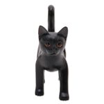 Wood sculpture, 'Curious Kitten in Black' - Wood Standing Cat Sculpture in Black from Bali from Bali