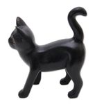 Wood sculpture, 'Curious Kitten in Black' - Wood Standing Cat Sculpture in Black from Bali from Bali