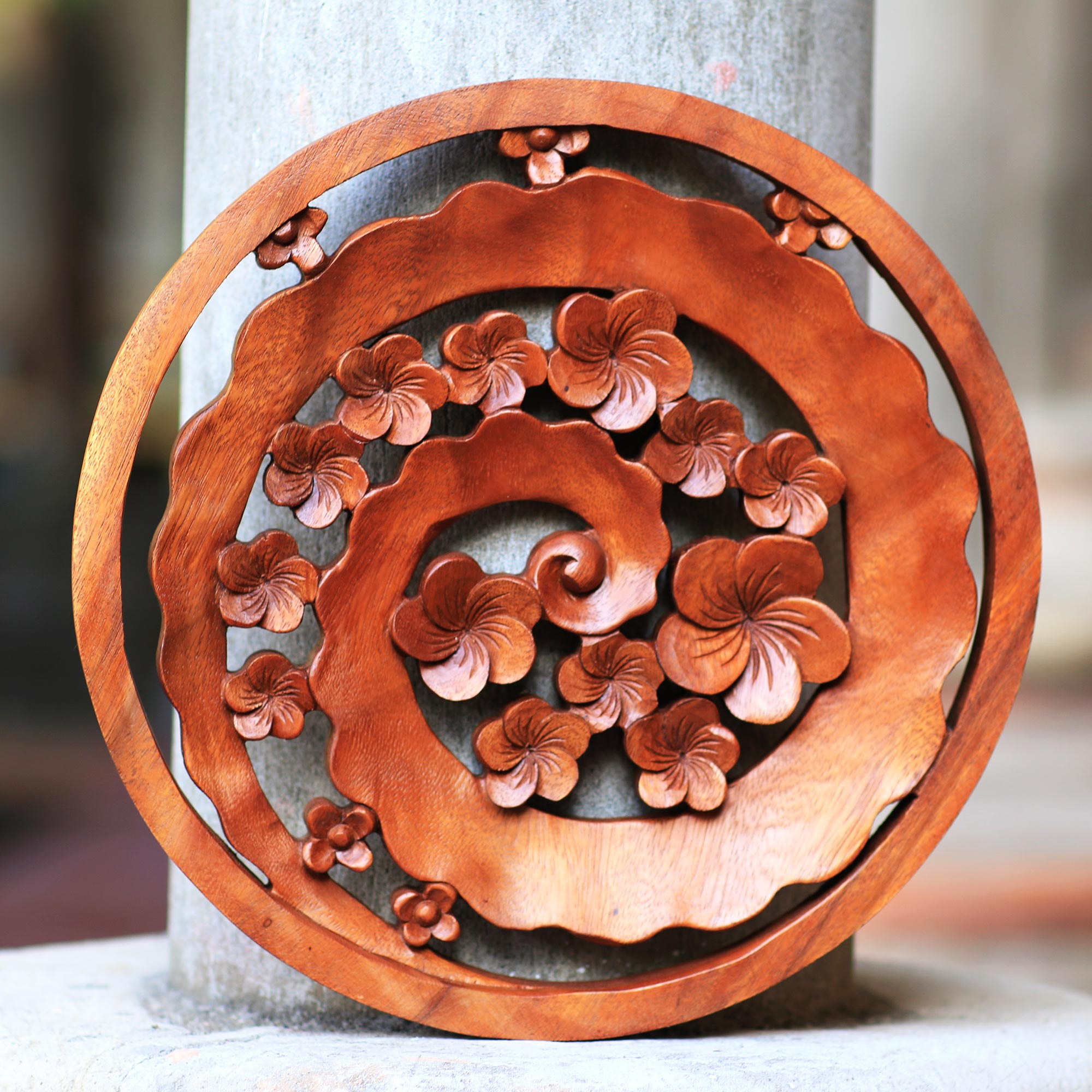 Floral Spiral Suar Wood Relief Panel from Bali Jepun Spiral NOVICA