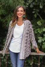 Rayon kimono jacket, 'Nebula in Pewter' - Rayon Kimono Jacket in Pewter from Bali