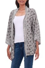 Rayon kimono jacket, 'Nebula in Pewter' - Rayon Kimono Jacket in Pewter from Bali