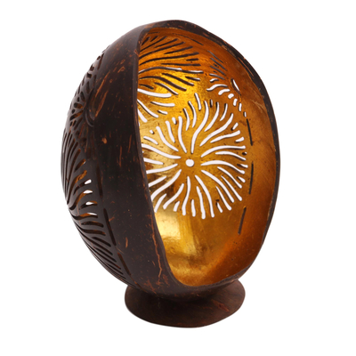 Coconut shell catchall, 'Golden Fireworks' - Firework Pattern Coconut Shell Catchall from Bali
