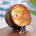 Coconut shell catchall, 'Golden Palace' - Openwork Pattern Coconut Shell Catchall from Bali