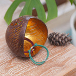 Coconut shell catchall, 'Golden Palace' - Openwork Pattern Coconut Shell Catchall from Bali