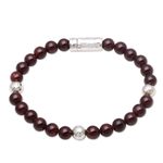 Garnet beaded bracelet, 'Hammered Beauty' - Garnet and Hammered Silver Beaded Bracelet from Bali