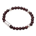 Garnet beaded bracelet, 'Hammered Beauty' - Garnet and Hammered Silver Beaded Bracelet from Bali