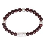 Garnet beaded bracelet, 'Hammered Beauty' - Garnet and Hammered Silver Beaded Bracelet from Bali