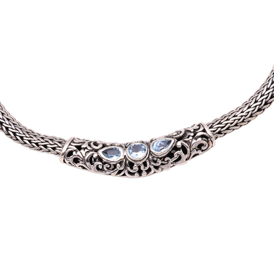 Blue topaz pendant necklace, 'Warrior Queen' - Faceted Blue Topaz Pendant Necklace from Bali