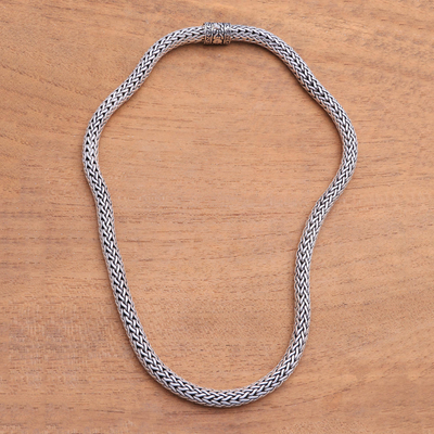 Sterling silver chain necklace, 'King's Order' - 18-Inch Sterling Silver Naga Chain Necklace from Bali