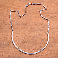 Collar de eslabones de plata de ley - Collar de eslabones de plata esterlina con patrón de bambú de Indonesia