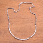 Sterling silver link necklace, 'Bamboo Stalks' - Bamboo Pattern Sterling Silver Link Necklace from Indonesia
