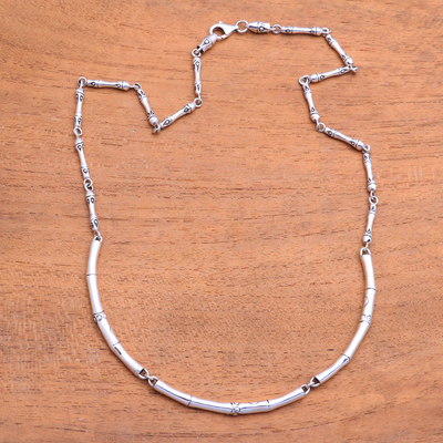 Sterling silver link necklace, 'Bamboo Stalks' - Bamboo Pattern Sterling Silver Link Necklace from Indonesia