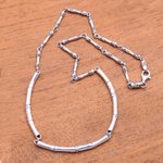 Sterling silver link necklace, 'Bamboo Stalks' - Bamboo Pattern Sterling Silver Link Necklace from Indonesia