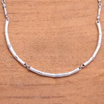 Sterling silver link necklace, 'Bamboo Stalks' - Bamboo Pattern Sterling Silver Link Necklace from Indonesia