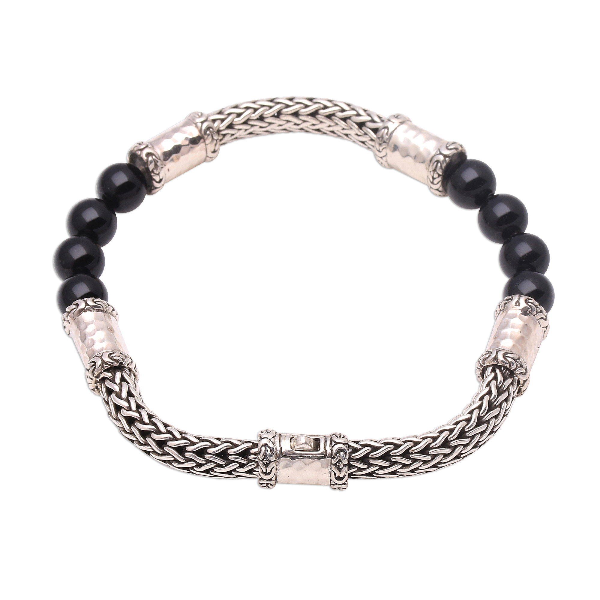 Onyx and Sterling Silver Beaded Chain Bracelet from Bali - Agreeable ...