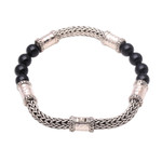 Onyx and sterling silver beaded chain bracelet, 'Agreeable Union' - Onyx and Sterling Silver Beaded Chain Bracelet from Bali