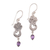 Amethyst dangle earrings, 'Waterfall Dew' - Floral Amethyst Teardrop Dangle Earrings from Bali
