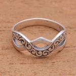Sterling silver band ring, 'Curling Current' - Curl Pattern Sterling Silver Band Ring from Bali