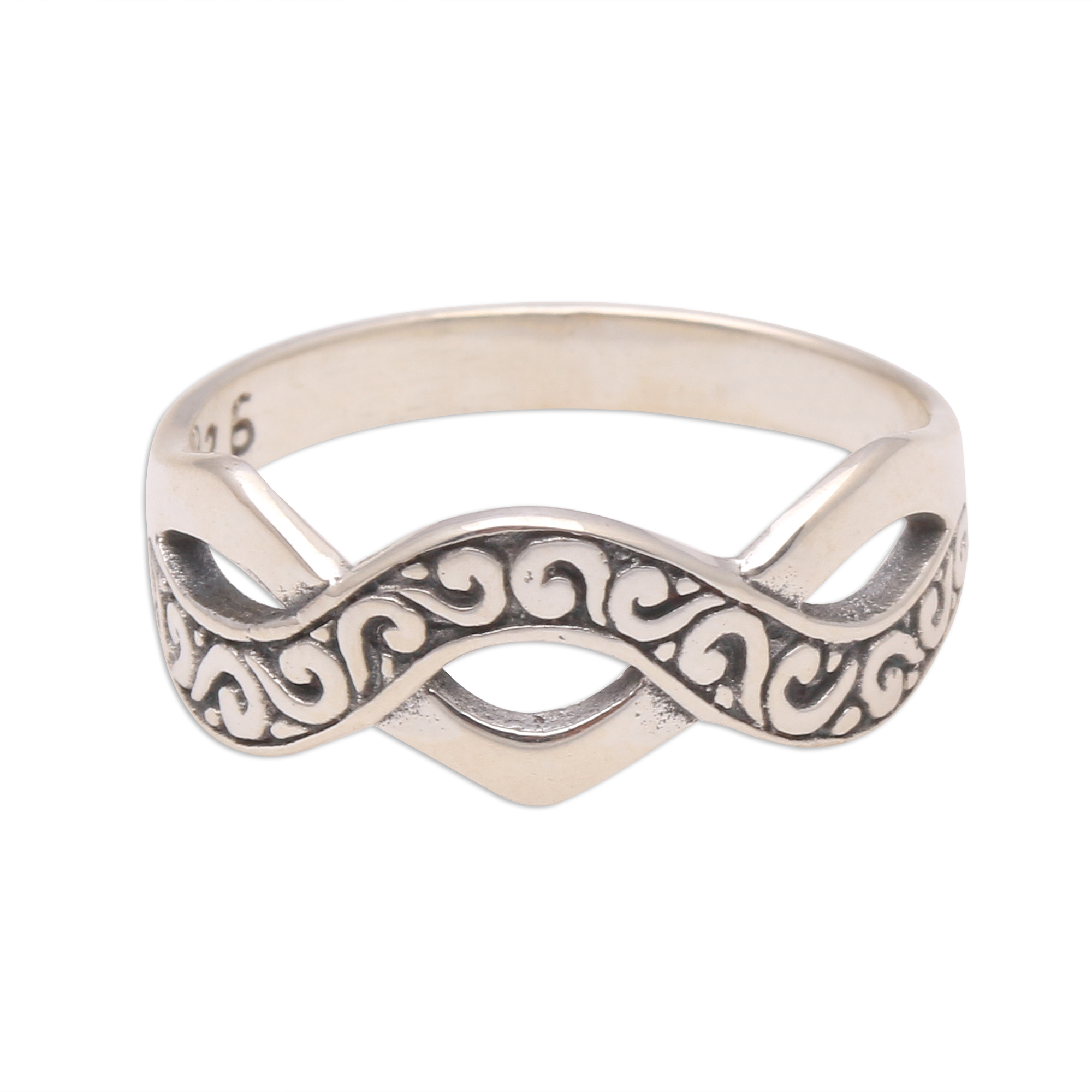 Curl Pattern Sterling Silver Band Ring from Bali - Curling Current | NOVICA