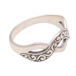 Sterling silver band ring, 'Curling Current' - Curl Pattern Sterling Silver Band Ring from Bali