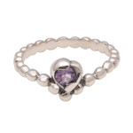 Amethyst solitaire ring, 'Lined with Dots' - Dot Pattern Amethyst Solitaire Ring from Bali