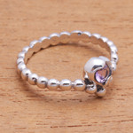 Amethyst solitaire ring, 'Lined with Dots' - Dot Pattern Amethyst Solitaire Ring from Bali