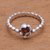 Garnet solitaire ring, 'Lined with Dots' - Dot Pattern Garnet Solitaire Ring from Bali