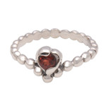 Garnet solitaire ring, 'Lined with Dots' - Dot Pattern Garnet Solitaire Ring from Bali