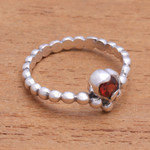 Garnet solitaire ring, 'Lined with Dots' - Dot Pattern Garnet Solitaire Ring from Bali