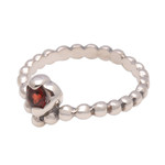 Garnet solitaire ring, 'Lined with Dots' - Dot Pattern Garnet Solitaire Ring from Bali