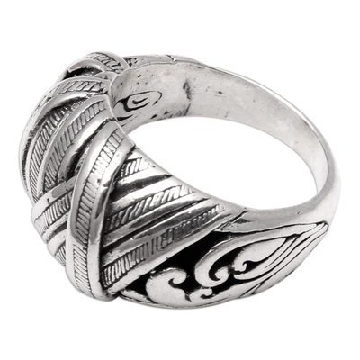 Sterling Silver Songket Band Ring from Bali - Wrapped Songket | NOVICA
