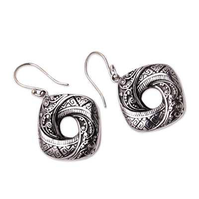 Sterling silver dangle earrings, 'Rich Songket' - Songket Pattern Sterling Silver Dangle Earrings from Bali