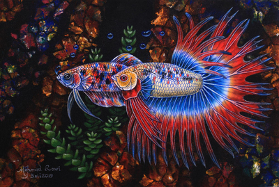 Signed Betta Fish Couple Painting from India