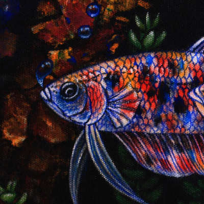 'A Couple Teen Betta Fish' - Signed Betta Fish Couple Painting from India