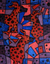 'Three Best Friends' - Dog-Themed Red and Blue Cubist Painting from Java thumbail